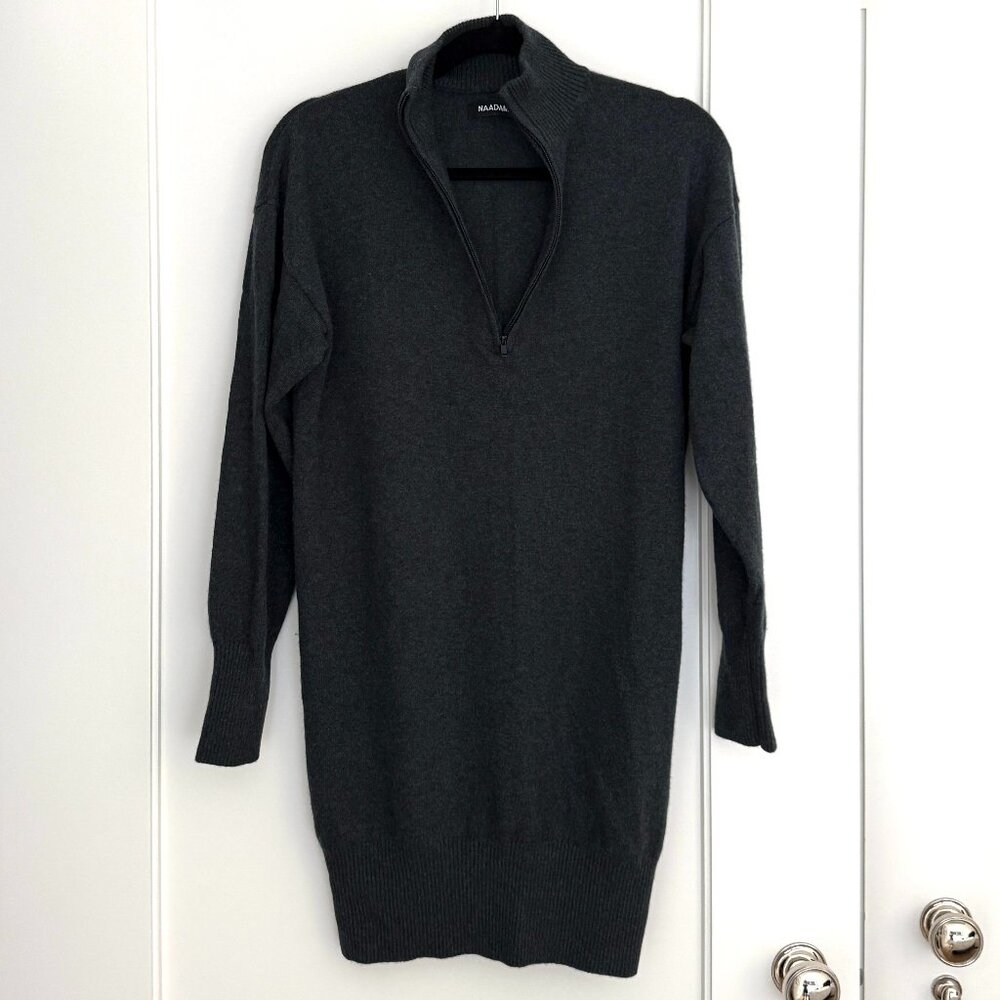 NAADAM - Cashmere Quarter Zip Dress in Forest Green - Size S